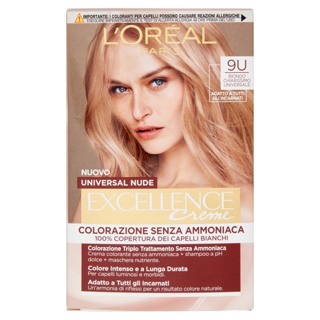 L'Oreal Paris Colorazione permanente senza ammoniaca, Riflesso Universale, Biondo Chiarissimo 9U